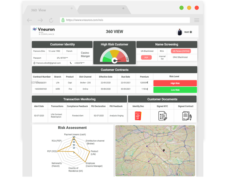 Complete interface for compliance analyst